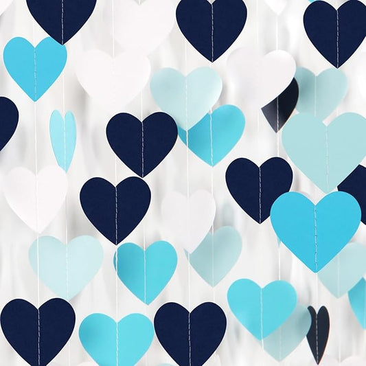 Light-Navy Blue White Party-Decorations Heart-Garland - 52ft Bridal Shower Hanging Streamers,Birthday Bachelorette Valentines Baby Wedding Engagement Under The Sea Frozen Backdrop Decor Burgleda