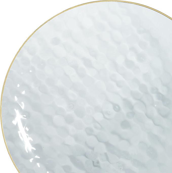 " OCCASIONS " 240 Plates Pack,(120 Guests) Heavyweight Premium Disposable Plastic Plates Set -120 x 10'' Dinner + 120 x 7'' Salad / Dessert (Coastal Clear & Gold)