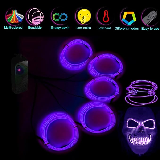 Neon Light 5-in-1 Meter Wire，Portable Battery Pack with Decorative Wire，Suitable for Birthday Parties，Thanksgiving and Other Occasions. (Purple)