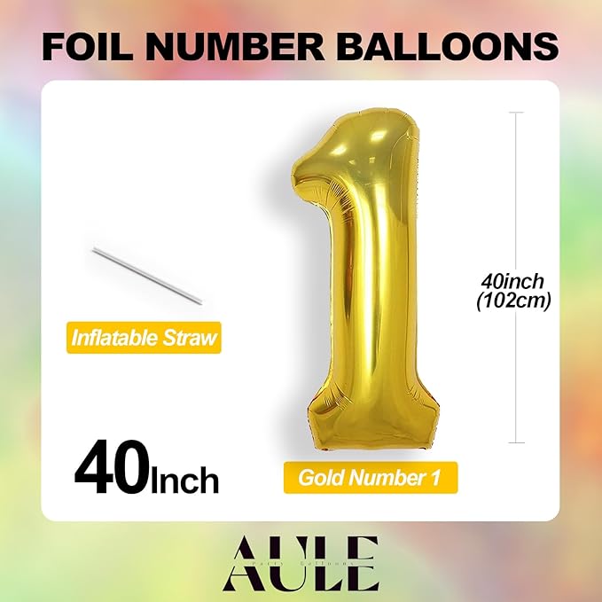 AULE 40 Inch Large 17 Number Balloons Gold, Big Foil Number Balloons, Giant Helium Happy 17th Birthday Party Decorations for Boy and Girl, Huge Mylar 71 Anniversary Party Supplies
