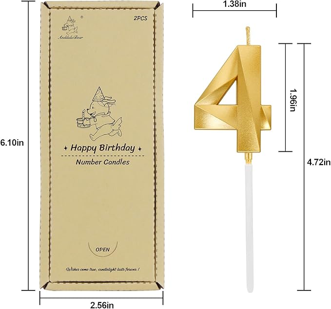 Birthday Candles, 1.96 Inch Number 14 Happy Birthday Candles, Number Candles Decoration for Birthday Party and Anniversary Celebration(Champagne Gold)