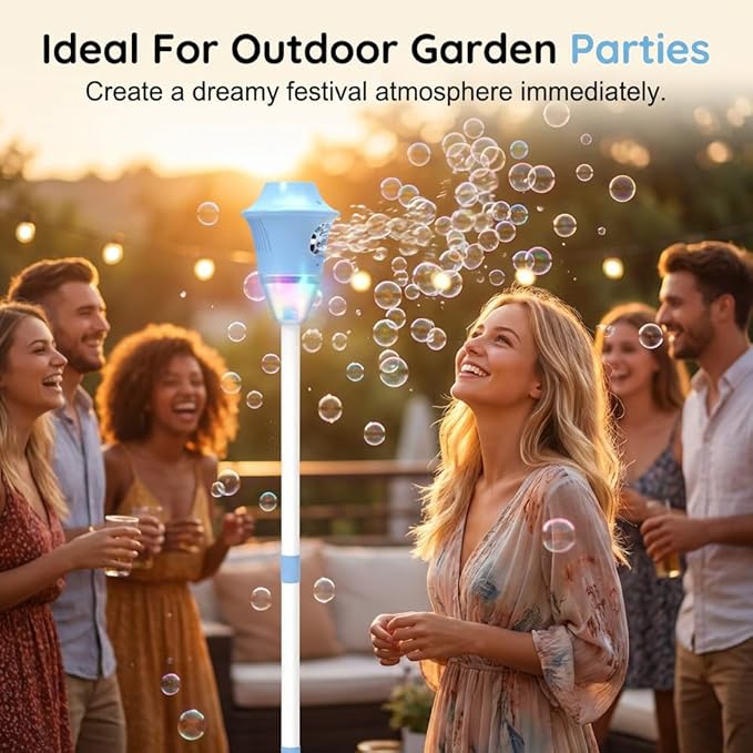 Automatic Bubble Machine, Standing Bubble Blower with Light & Music, 4 Height Adjustable Bubble Maker, Outdoor Bubble Machine for Party Birthday Wedding Garden (Blue)