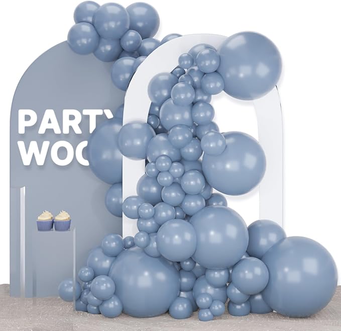 PartyWoo Dusty Blue Balloons 140pcs Different Sizes Pack of 18 12 10 5 Inch Slate Blue Boho Neutral Balloon Arch Kit for Baby Shower Graduation Cat Tornado Birthday Party Decorations Blue-F55