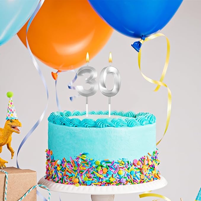 30th Birthday Candles Silver 30th Birthday Cake Topper Happy Birthday Decorations Number Candles for Cake Birthday Decorations for Him Her Silver Birthday Candle Candles for Cake Candles