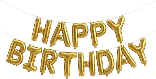 Gold Happy Birthday Banner Foil Letter Balloon, 14 Inch 3D Reusable Inflatable Mylar Balloon Foil Sign, Birthday Decorations for Women Men Boys Girls Kids (Birthday Banner 2)