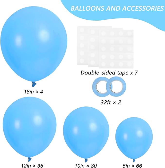 RUBFAC 135pcs Light Blue Balloons Different Sizes 18 12 10 5 Inch for Garland Arch, Sky Blue Balloons for Birthday Gender Reveal Baby Shower Party Decoration