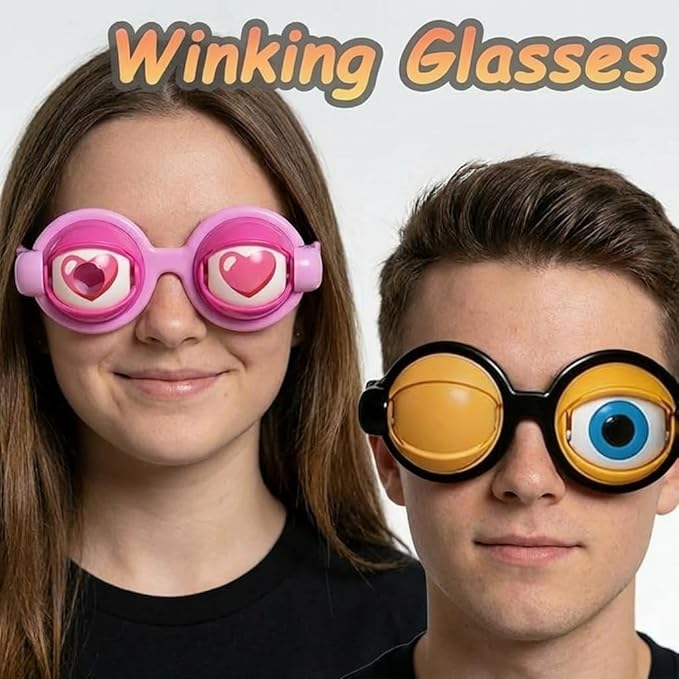 2Pcs Funny Glasses for Adults Crazy Eye Glasses(with 2 Glasses Cords), Eyes Glasses Adult Size Silly Sunglass With Blinking Eyeball for Party and Performances