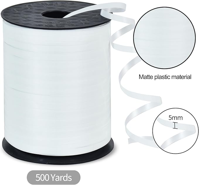 TONIFUL 500 Yards Curling Ribbon-Balloon String - Shiny White Metallic for DIY Decor, Gift Wrapping, Bows for Christmas, New Year, Birthday, Graduation