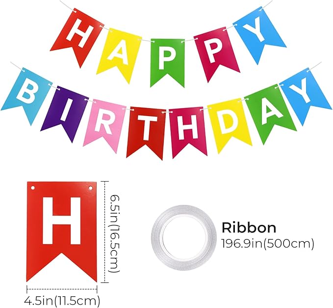 Rainbow Happy Birthday Banner Colorful Sign Party Decorations for Women Men Girls Boys