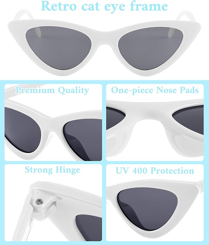 PLULON Vintage Narrow Cat Eye Sunglasses Women Men Sun Glasses Retro Cateye Boys Girls Birthday Summer Beach Pool Party