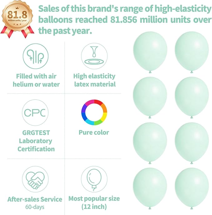 110pcs Pastel Green Balloon 12 Inch, Pastel Green Latex Balloons for Birthday Party Baby Shower Wedding(with 2 Ribbons).