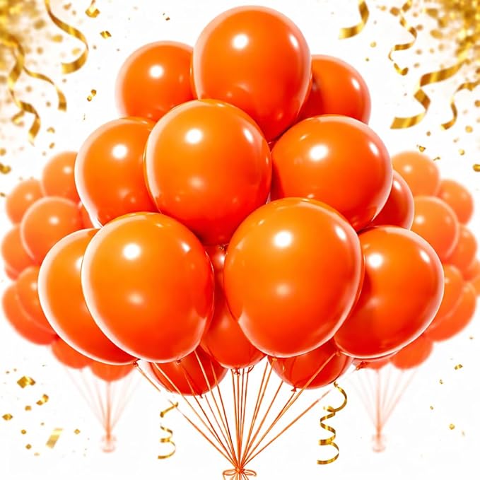 Orange Balloons 12 Inch, 100 Pack Latex Party Balloons, Orange Round Helium Balloons for Thanksgiving Halloween Birthday Kids Party Decorations