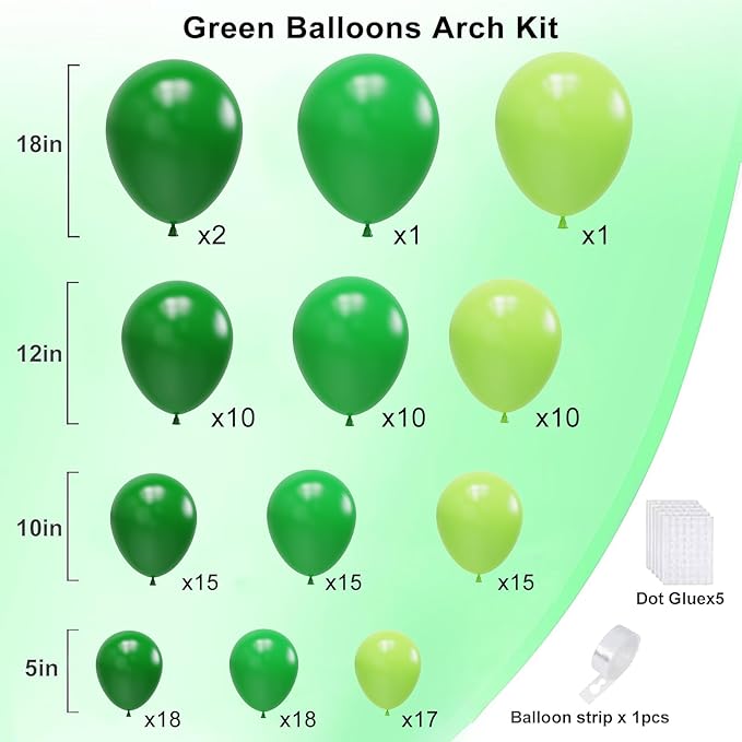 Green Balloons Balloons Garland Arch Kit, Dark Green and Lime Green Latex Balloons for St. Patrick's Day, Baby Shower, Jungle Birthday Party Decorations