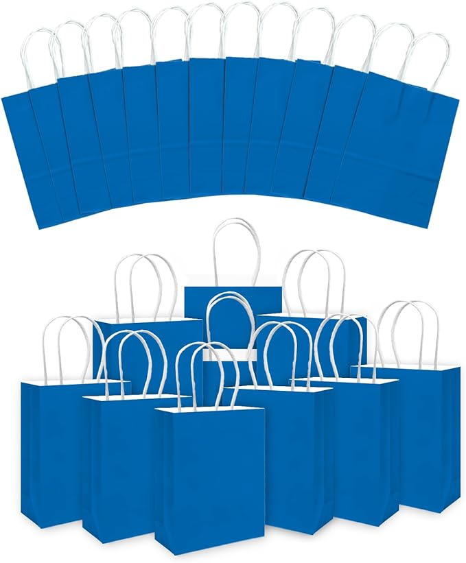 qiqee 24PCS Small Gift Bag with Handles Bulk 8.3"x6"x3" Gift Bags Cyan Bags Multiple Uses (Small Size)