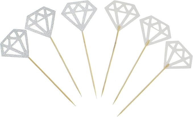 50 Pack Cupcake Toppers Silver Glitter Diamond Cakes Toppers Cupcake Decor Party Cake Decoration Supplies