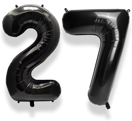AULE 40 Inch Large 27 Number Balloons Black, Big Foil Number Balloons, Giant Helium Happy 27th Birthday Party Decorations for Man and Women, Huge Mylar Anniversary Party Supplies