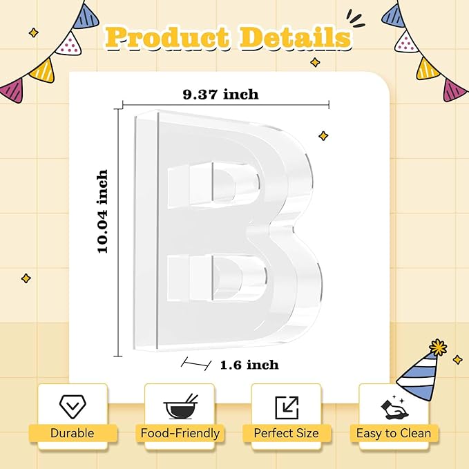 Ledido 10’’ Acrylic Letter Charcuterie Board Box, Reusable Fillable Serving Tray for Candy Cake Fruit Snack, Easy-Clean Acrylic Charcuterie Tray for Birthday Anniversary Party Decorations, Letter B