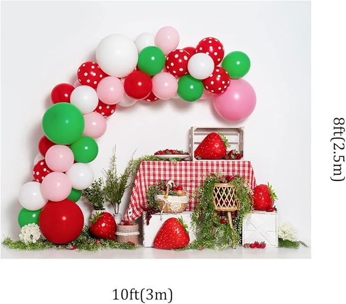 Kate 10x8ft Spring Fresh Strawberry Shop Photography Backdrops Colorful Balloons Door Decor Children Happy Birthday Party Photo Background Video