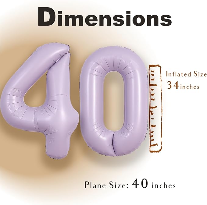 SUWEN 40 Inch Light Purple Large 40 Balloon Number Big Foil Helium Lavender Number Balloons Huge Mylar 0-9 Giant Jumbo Happy 40th Birthday Party Anniversary Decorations