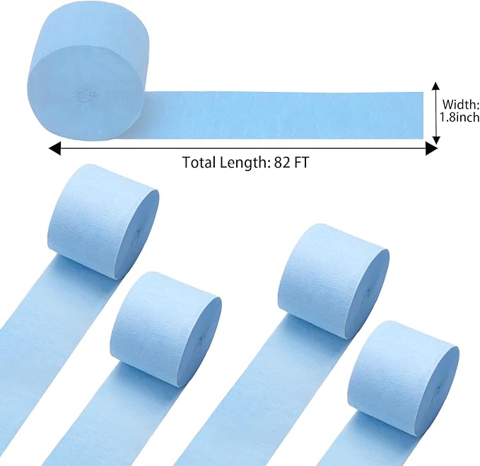 GCB Blue Crepe Paper Streamers for Party Decorations 4 Rolls 328ft,Blue Crepe Paper for Wedding Decorations, Birthday Decorations, Baby Shower Decors Art Crafts DIY Supplies (1.8 Inch x 82 Ft/Roll)