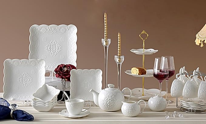 Jusalpha Cupcake Stand 3 Tier White Porcelain Cake Stand Dessert Stand Tea Party Serving Platter, Comes in a Gift Box- Free Sugar Tong (White)