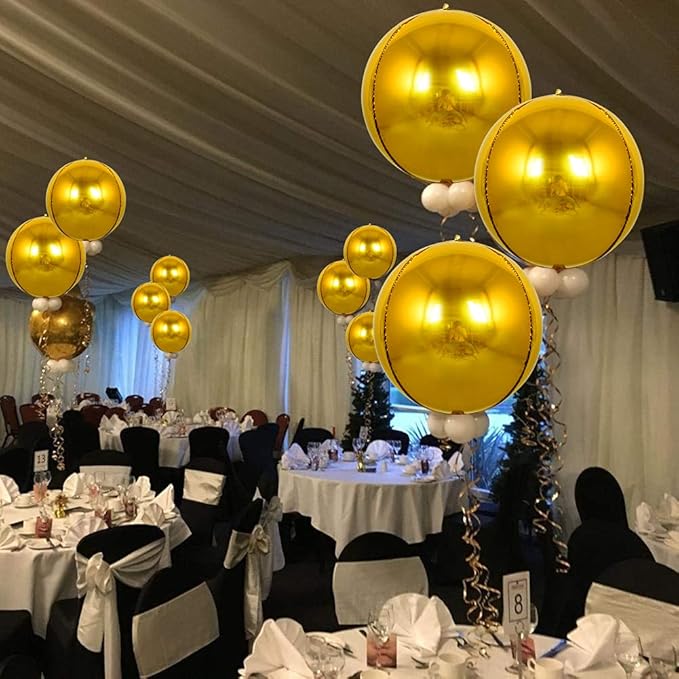 TONIFUL 8Pcs Large Gold 4D Giant Round Foil Balloon 22inch Big Mirror Metallic Mylar Sephere Balloons for Christmas New Year Birthday Party Graduation Wedding Bridal Shower Decoration Supplies