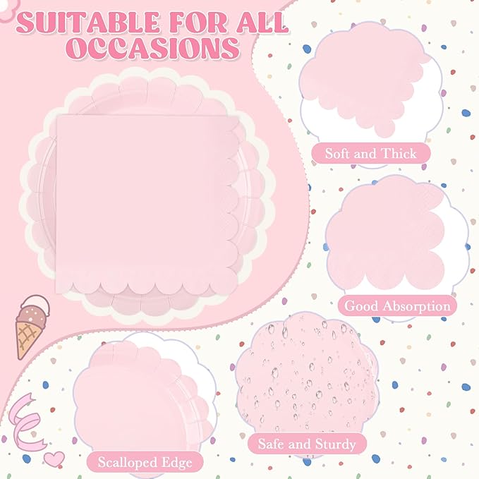 120 Pcs Pastel Paper Plates and Napkins Pastel Rainbow Party Supplies Bulk Disposable 7 Inch Scalloped Plates Cocktail Napkins for Colored Easter Wedding Bridal Baby Shower Birthday, Serve 60