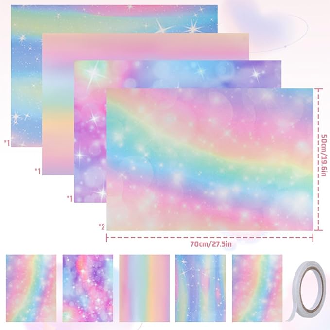 Gradient Wrapping Paper Sheet, Fantasy Style Birthday Wrapping Paper Girls with Double-Sided Tape, Folded Flat Gift Wrapping Paper for Birthday, Party, Wedding, Anniversary, Mother’s Day, 27.6x19.7 Inch Per Sheet
