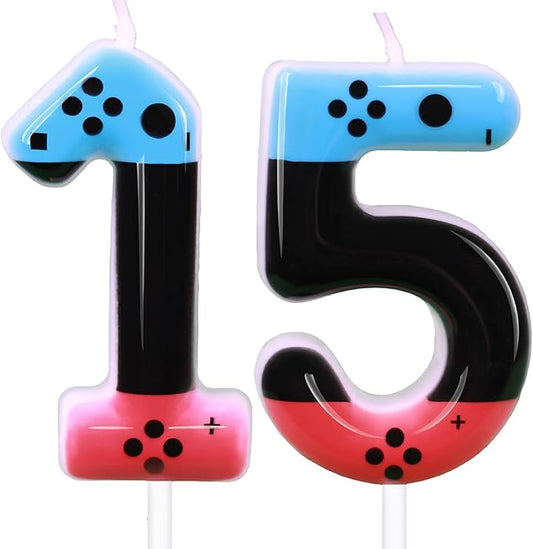 Gaming Candle,Level 15 Number Birthday Cake Candles,15 Birthday Decorations for Boys,15th Birthday Candle Gamepad Birthday Candles,Video Game Controller Themed Birthday Party Supplies (Number 15)