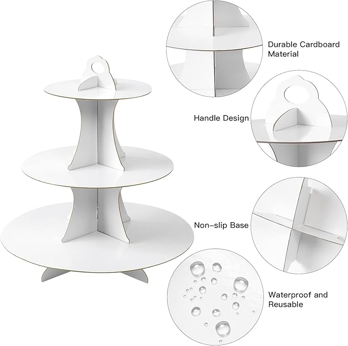 Soleebee 3-Tier Round Cupcake Stand, Cardboard Cupcake Tower, Dessert Cup Cake Stand Tower for Birthday Wedding Party Decoration, Cupcake Tier Stand 2 Set (White)
