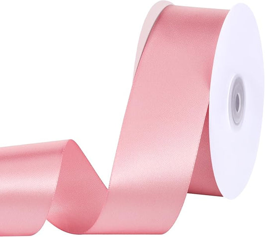 woric Pink Ribbon 1 1/2 Inch 60 Yards Single Faced Pink Satin Mothers Day Ribbon for Graduation Leis Handmade Roses Bows Wedding Garden Vase Decor Crafts Flower Bouquet