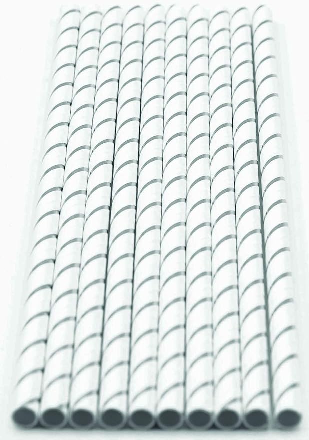 Pack of 300 Silver Foil Stripes Biodegradable 4-Ply Paper Drinking Straws (Compostable, Non-toxic, BPA-free)