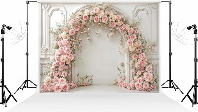 Kate 10×6.5ft (3×2m) White Plaster Line Wall Backdrop Photography Arched Flower Door Indoor Birthday Girl Party Party Wedding Maternal Portrait Background Photography Studio Props Photos Videos