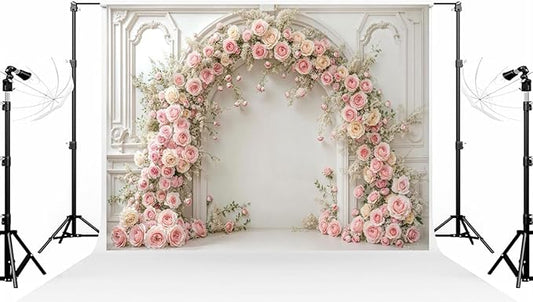 Kate 10×6.5ft (3×2m) White Plaster Line Wall Backdrop Photography Arched Flower Door Indoor Birthday Girl Party Party Wedding Maternal Portrait Background Photography Studio Props Photos Videos