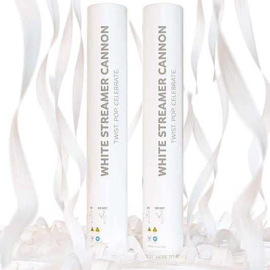 2 Pack Streamer Cannon Confetti Poppers | Biodegradable White Streamers | TUR Party Supplies | Launches Up to 25ft | Giant (12 in) | Party Poppers for Graduation, Birthdays, Weddings, and Memorial Day