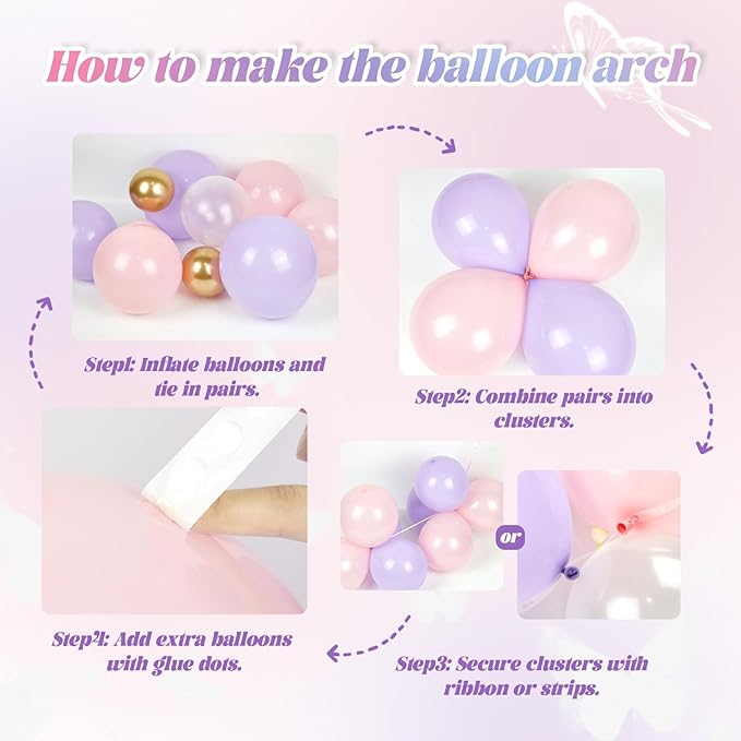 Pink and Purple Balloon Arch Kit, Butterfly Baby Shower Decorations with Pink and Purple Gold Latex Balloons for Purple Bridal Wedding Butterfly Birthday Decorations…