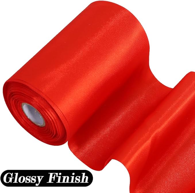 TONIFUL 6 inch x 22yd Wide Red Satin Ribbon Solid Fabric Large Ribbon for Grand Opening Cutting Ceremony Wedding Birthday Party Decoration Gift Craft Chair Sash Table Car Bows Indoor or Outdoor