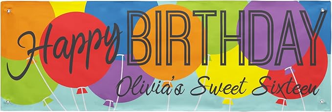 Let's Make Memories Personalized Happy Birthday Banner for Kids - Custom Birthday Party Decorations - Indoor/Outdoor Vinyl - Any Text - Balloons - Primary Colors - 6ft