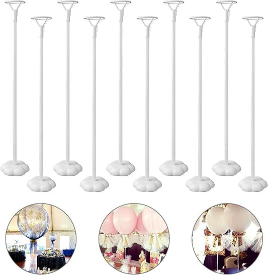 Sakolla 10 Sets Balloon Stick Stand, Holder with Base for Table Desktop Centerpiece, Birthday Party, Wedding, Baby Shower and Anniversary Decoration (15.7 inch White)