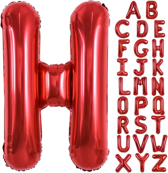 TONIFUL 40 Inch Large Bright Red Letter Balloons A-Z, Giant Jumbo Helium Foil Mylar Big Letter H Balloons for Birthday Party Anniversary Wedding Decorations