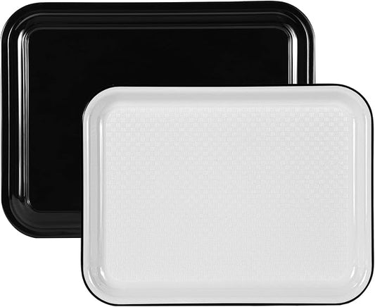 2pcs Melamine Serving Trays Set Two Tone 14.5" x 11" Large White Black Reusable Serving Platters for Cookie, Appetizer, Snack, Dessert, Party Food Display, Rectangular Party Trays and Platters