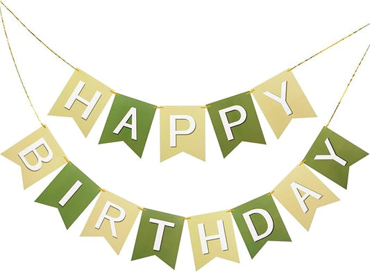 Happy Birthday Banner Birthday Party Banner NO DIY Happy Birthday Sign Pre-Strung Birthday Hanging Decoration for Women Men Girl Boy Party Supplies (Brown Green)