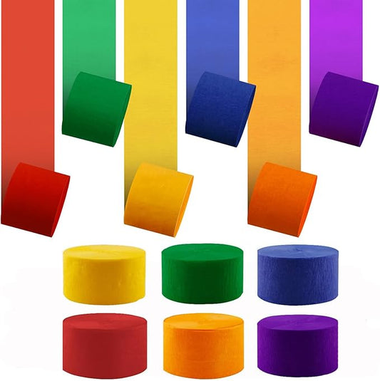 6 Rolls 738ft Crepe Paper Streamers, 6 Colors Party Streamers for Party Backdrop Craft Tissue Paper Decorations Wedding Birthday Graduation Decor DIY Supplies - 2.2 Inch x 123 Ft/Roll