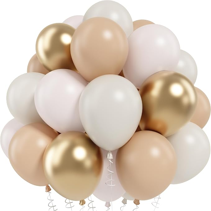 Netural Balloon Set, Double Stuffed Beige Cream Tan Gold Balloons Blush White Sand Boho Balloon for Netural Baby Shower Gender Reveal Bridal Birthday Wedding Party Decorations
