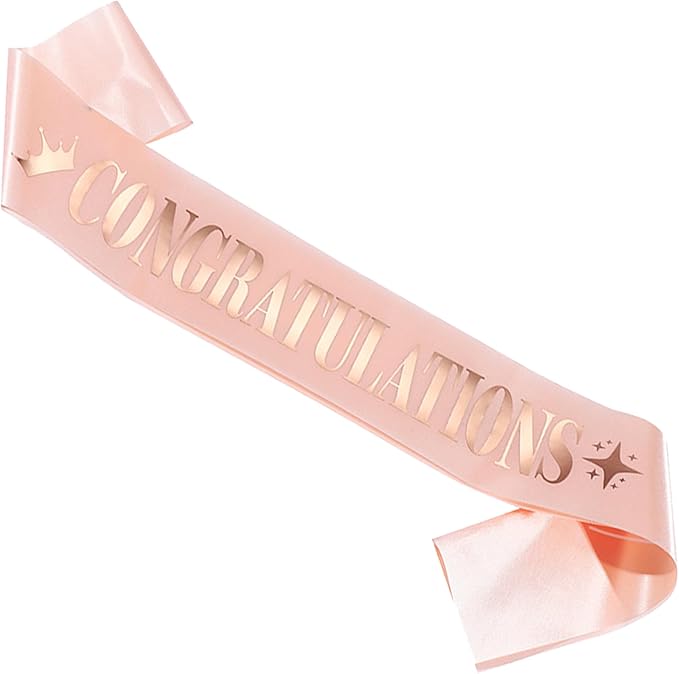 Congratulations Sash for Girl Women,Rose Gold Satin Gold Foil Glitter Sash,Birthday,Wedding, Retirement,Graduation,Job,Promotion Celebration,Award Ceremony,Baby Shower Party Sign Decorations Gifts