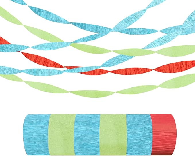 492ft Blue Green Birthday Party Decorations, 1.7in Wide Crepe Paper Streamers for Birthday, Wedding Party-6 Rolls Each 82ft