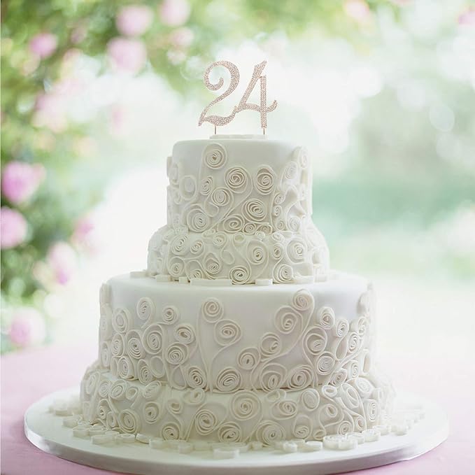 LINGPAR 24 Years Birthday Cake Topper - New Best Crystal Rhinestone 24th Wedding Anniversary Or 24 Years Old Cake Topper Party Decoration Gold
