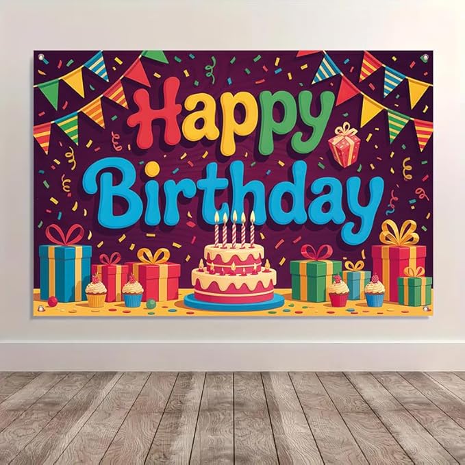 Happy Birthday Banner Colorful Party Decoration Banner 71 x 43 Inch Birthday Celebration Backdrop Wall Hanging Decoration Indoor Party Display