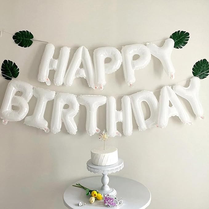 CANREVEL Happy Birthday Banner 13pcs 16 Inch Mylar Foil Letters Balloons Birthday Party Decorations for Kids and Adults - 3D White