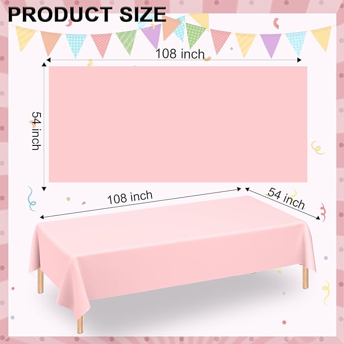 WNINK 2 Pack Plastic Light Pink Tablecloths for Parties Disposable Table Covers 54" x 108" Baby Pale Pink Pastel for Baby Shower Party, Parties Bridal Shower, Engagement Wedding,Holiday Birthday